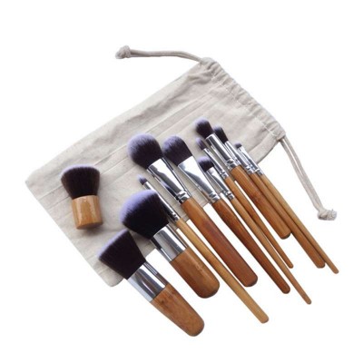 High Quality eco friendly makeup brush set 11 PCS Bamboo Makeup Brush Set custom logo